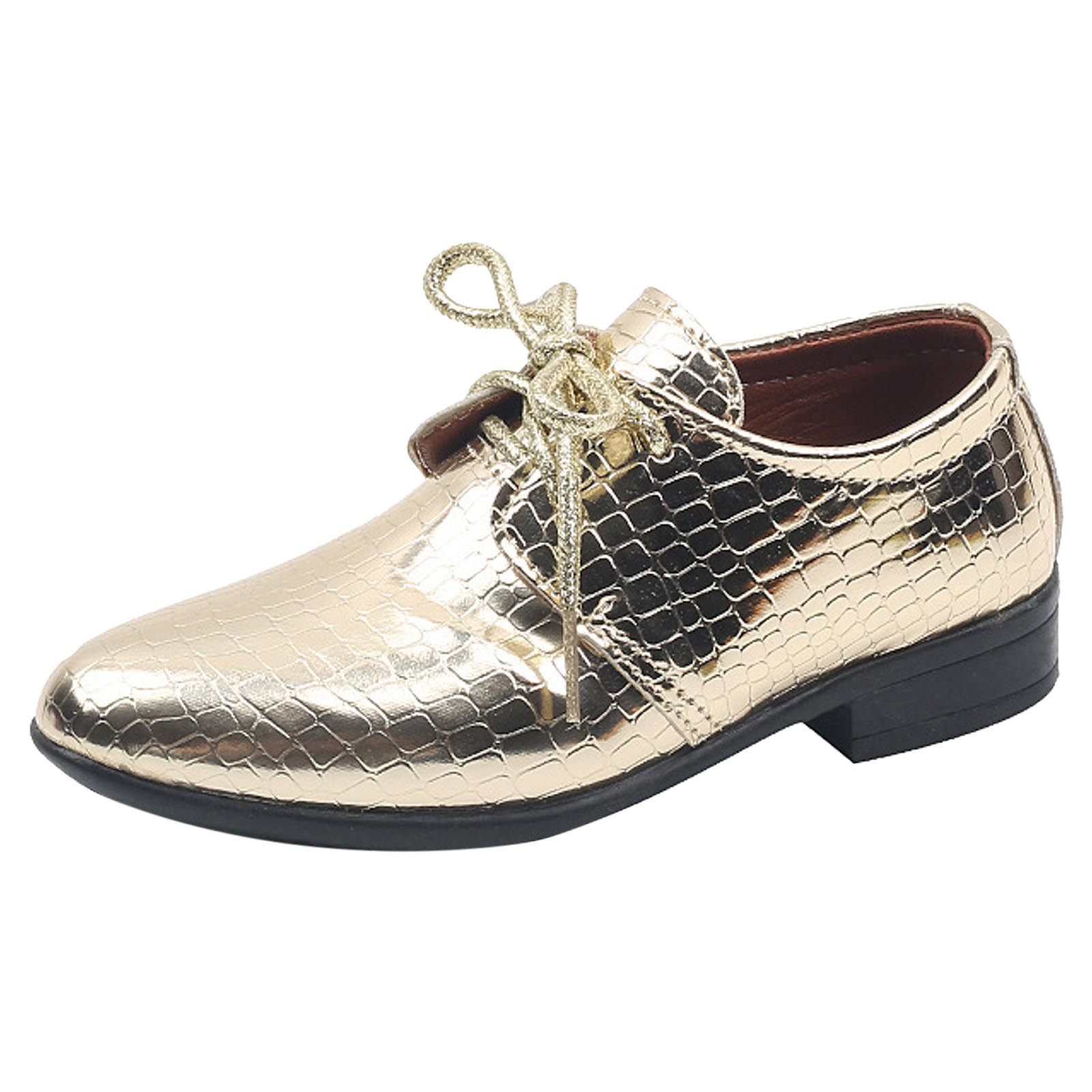Povozer Boy Dress Shoes Toddler Boys Girls Dress Shoes Little Kids School Uniform Shoes Formal Casual Oxfords Wedding Loafer Flats for 11.5,Gold